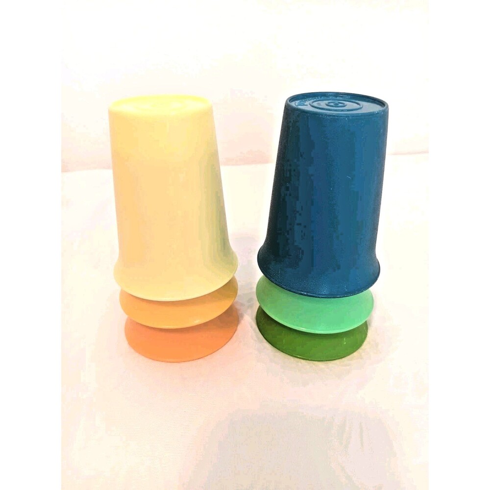 Vintage Tupperware 6 oz Tumblers Set of 6 Colorful Plastic Cups USA